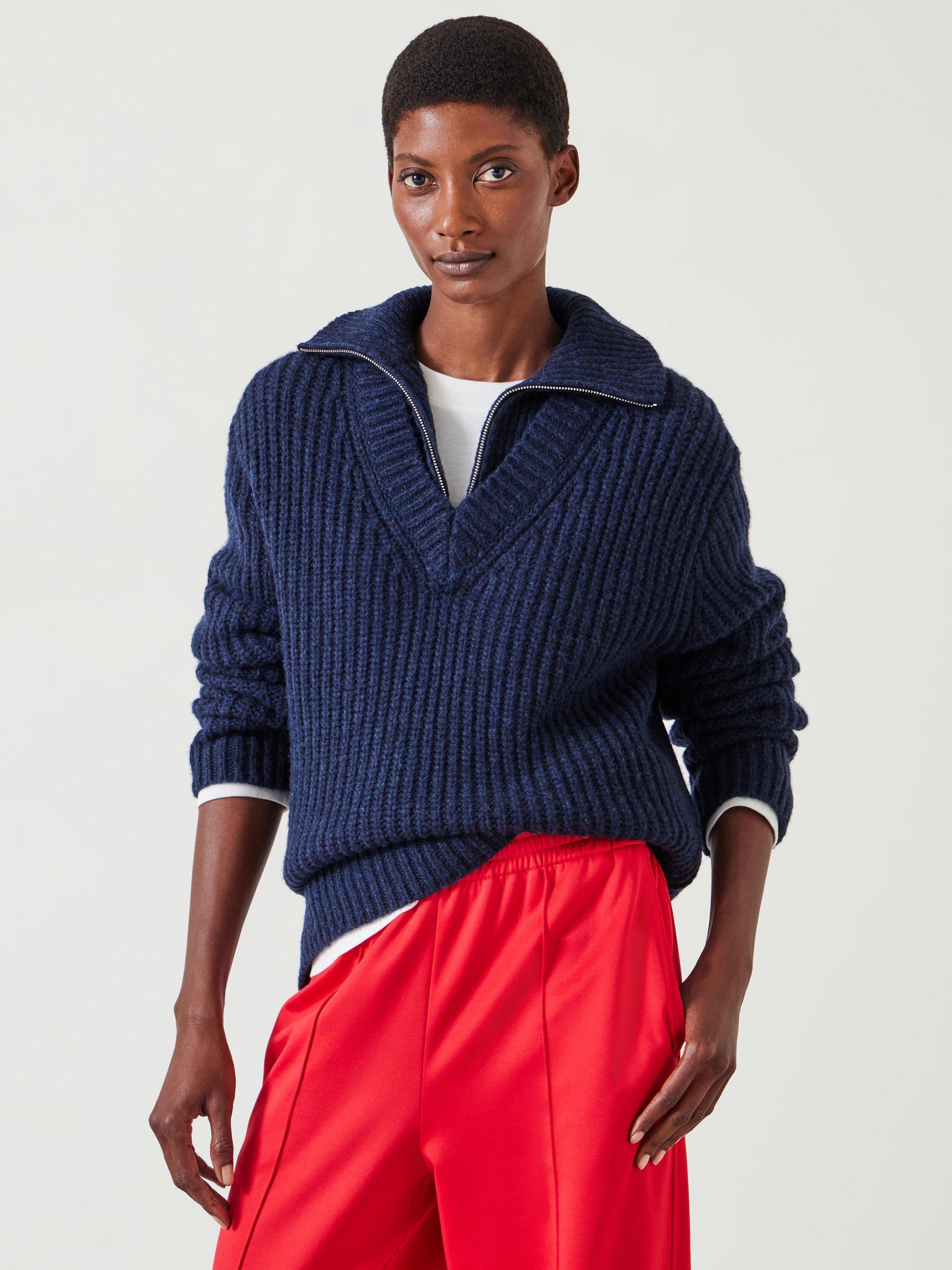 HUSH Ella Layered V Neck Jumper, Navy