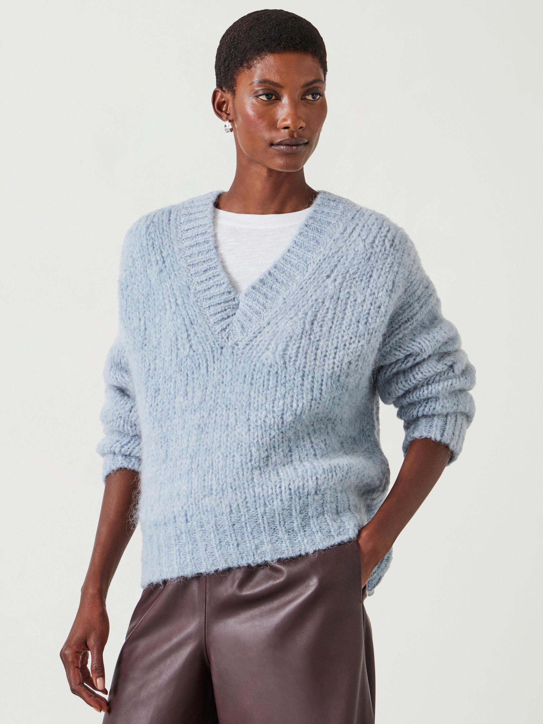 HUSH Frankie Mohair Blend V Neck Cropped Jumper Blue