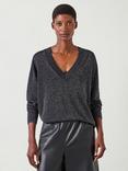 HUSH Gracey V-Neck Metallic Jumper, Silver