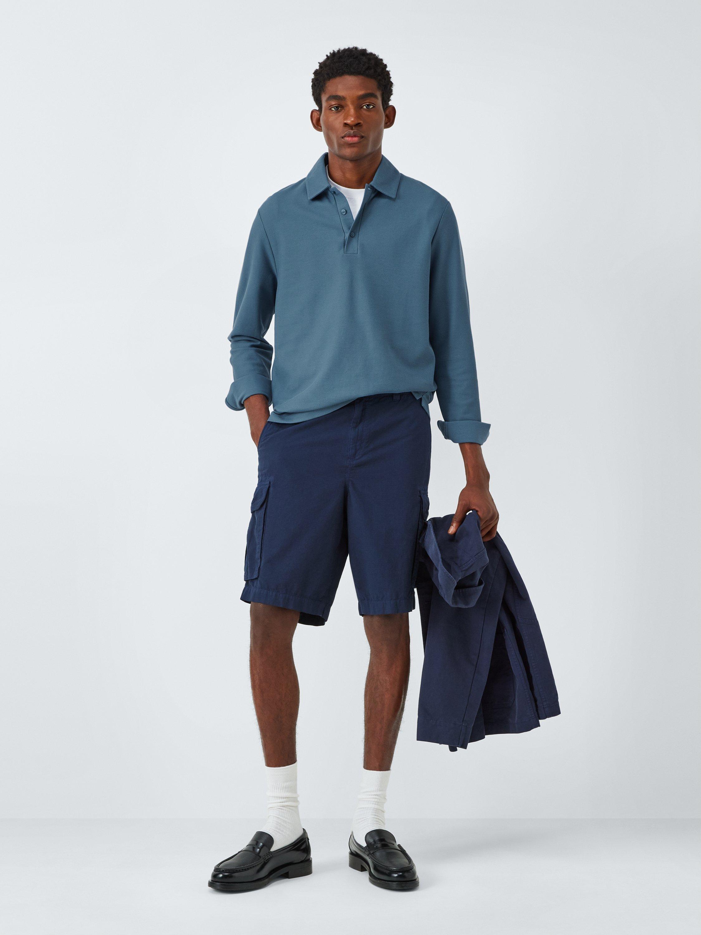 Product image 3 of 6, which shows John Lewis Long Sleeve Supima Cotton Pique Polo Shirt, China Blue, S