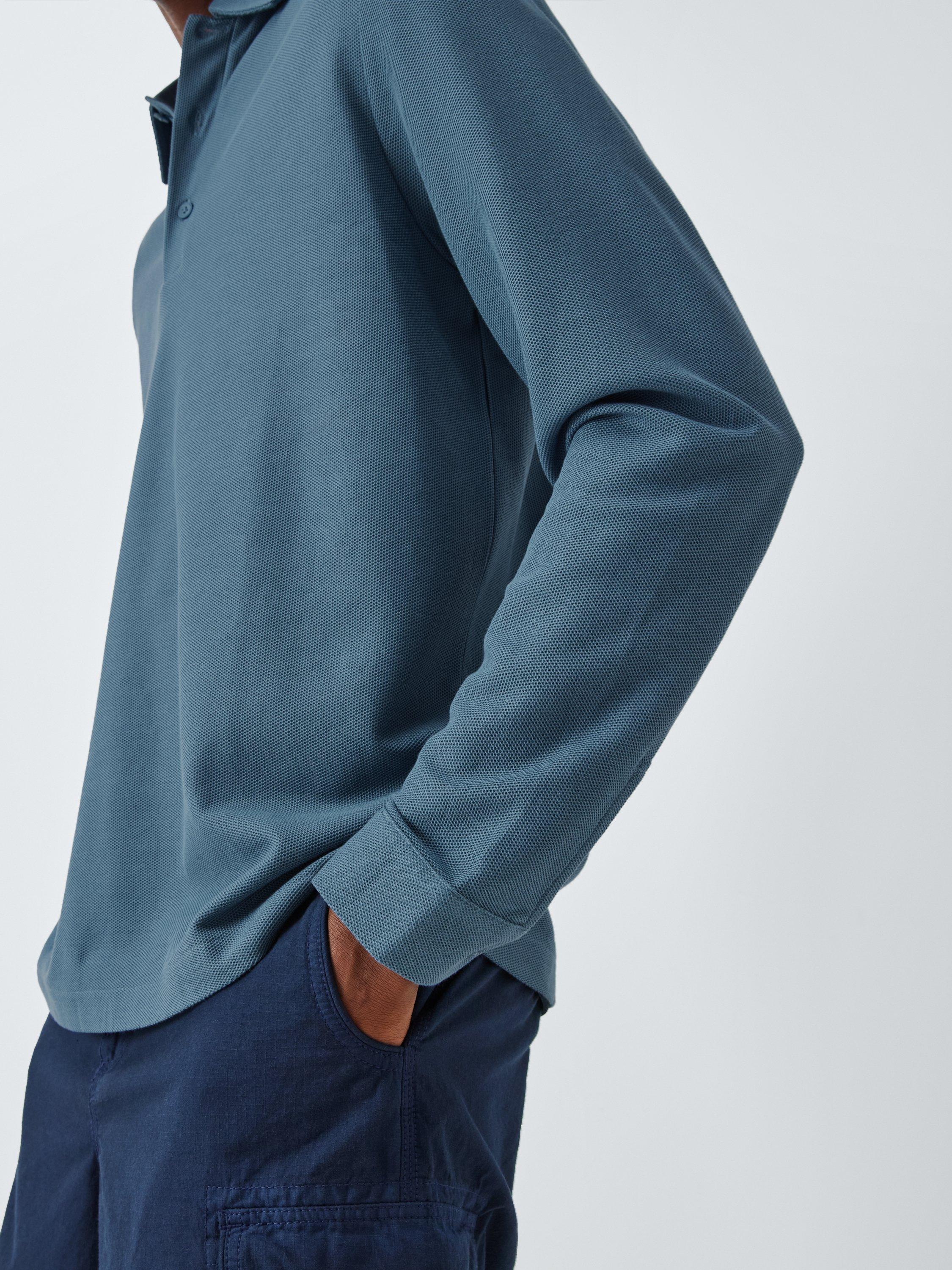 Product image 6 of 6, which shows John Lewis Long Sleeve Supima Cotton Pique Polo Shirt, China Blue, S