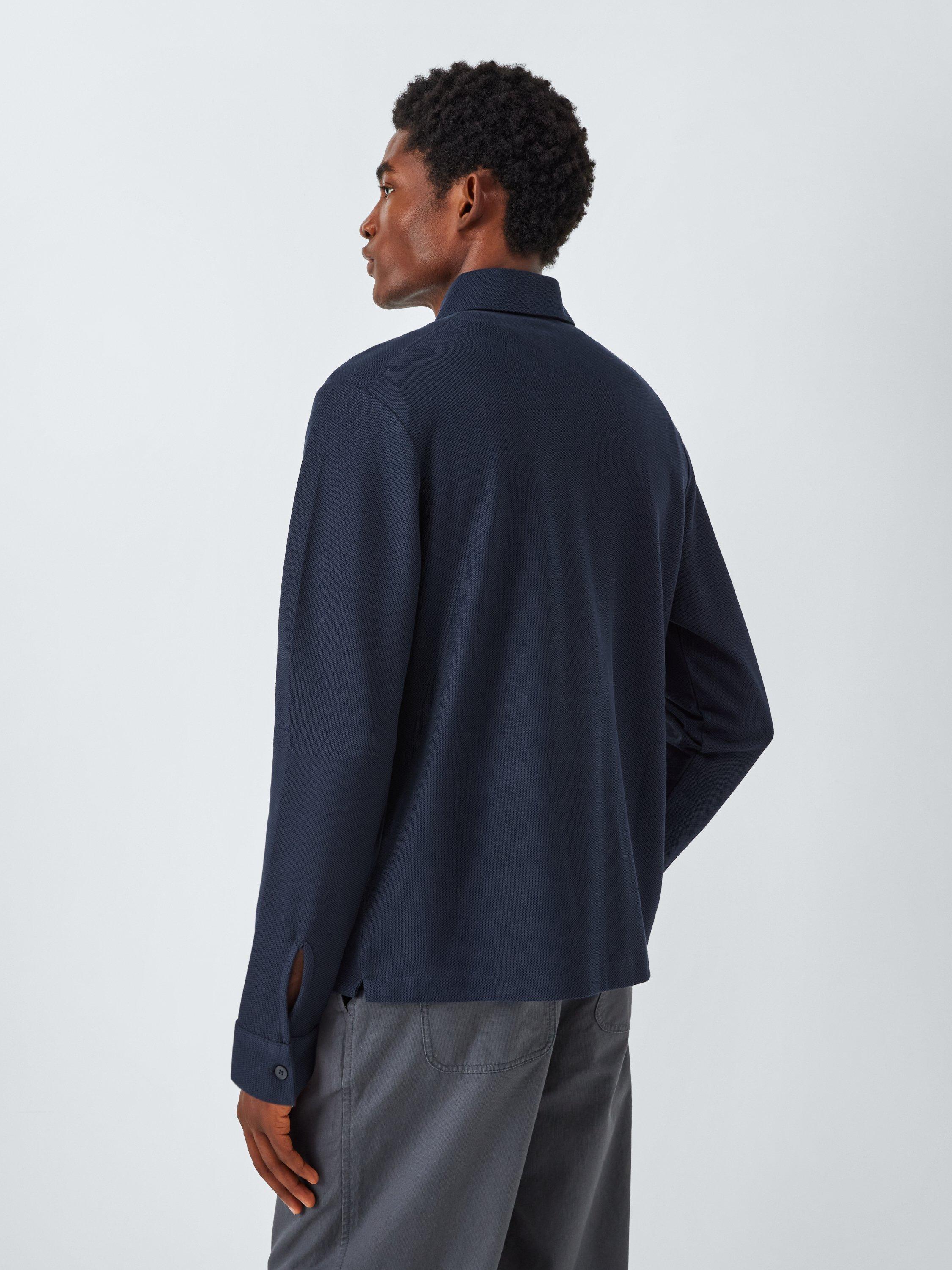 Product image 2 of 6, which shows John Lewis Long Sleeve Supima Cotton Pique Polo Shirt, Midnight, S