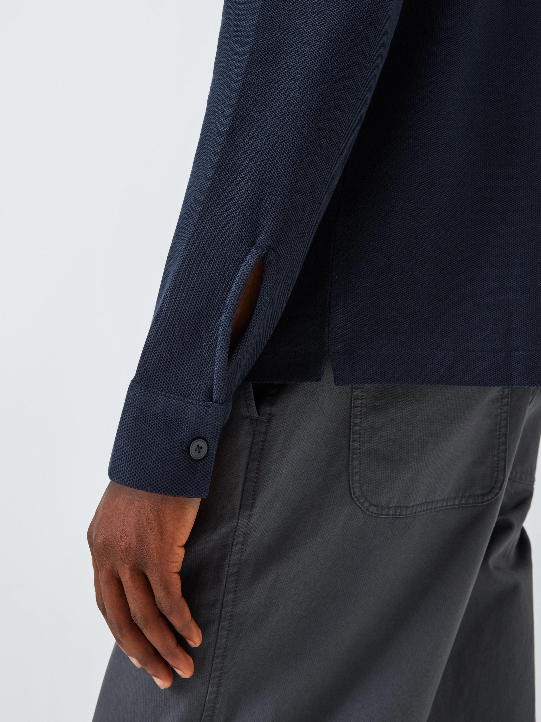 Product image 6 of 6, which shows John Lewis Long Sleeve Supima Cotton Pique Polo Shirt, Midnight, S