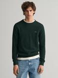 GANT Cotton Pique Crew Neck Jumper, Tartan Green