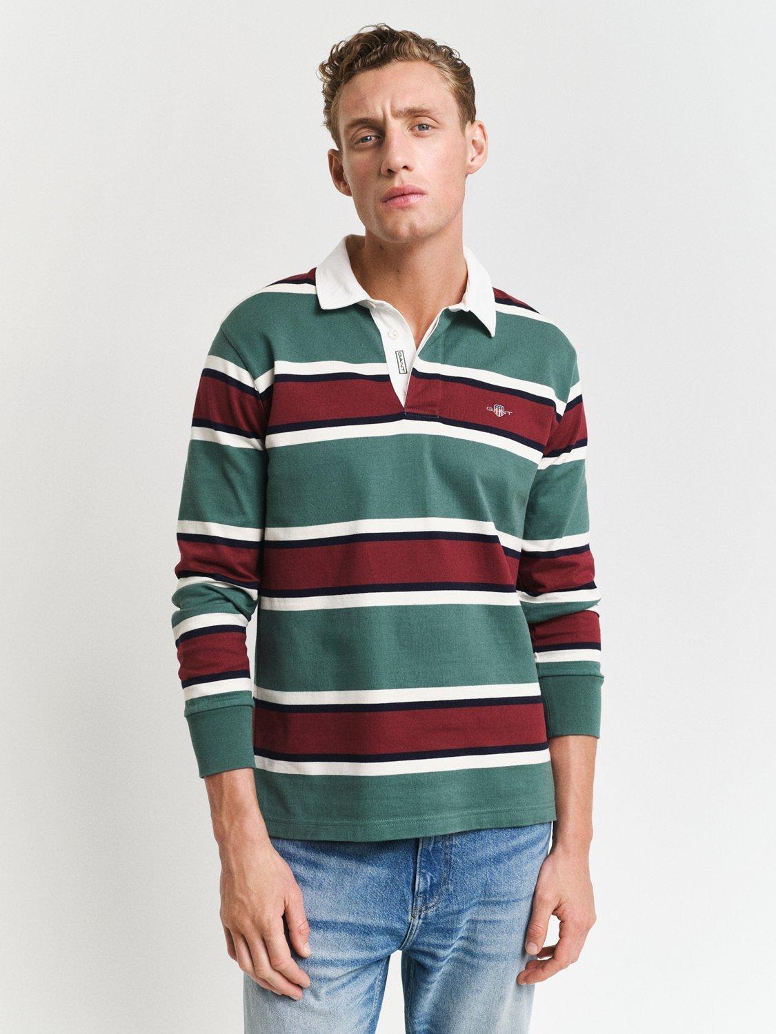 GANT Yarn-Dyed Stripe Heavy Rugby Shirt, Woody Green