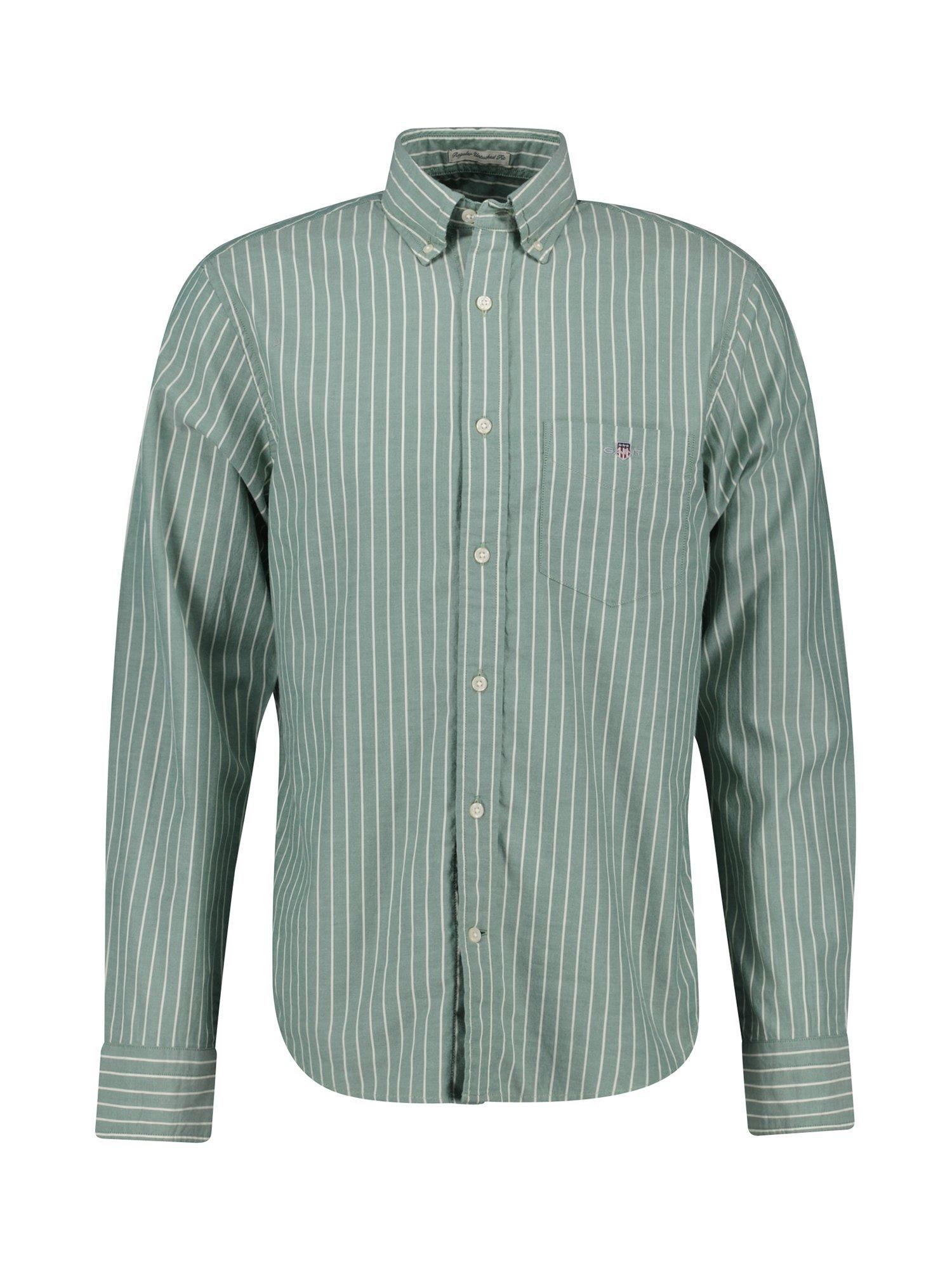 GANT Cotton Regular Fit Banker Stripe Shirt, Woody Green/White