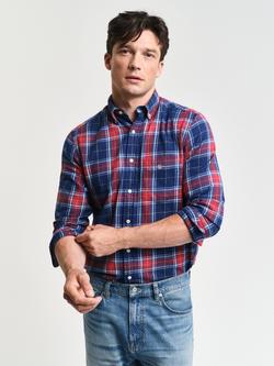 GANT Cotton Regular Fit Check Flannel Shirt, Persian Blue, Persian Blue