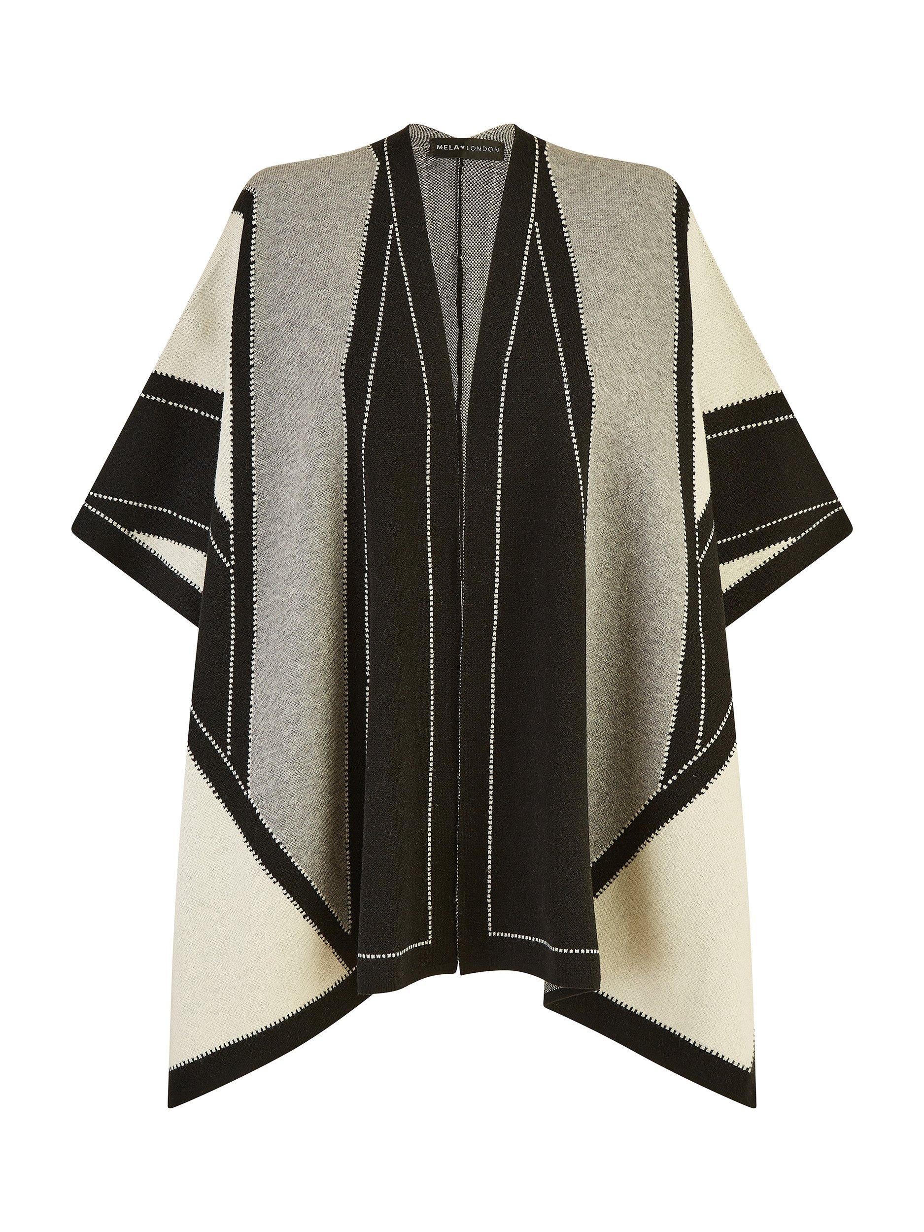 Product image 4 of 4, which shows Yumi Colour Block Knitted Cape, Black