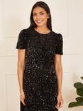 Mela Sequin Tunic Mini Dress, Black