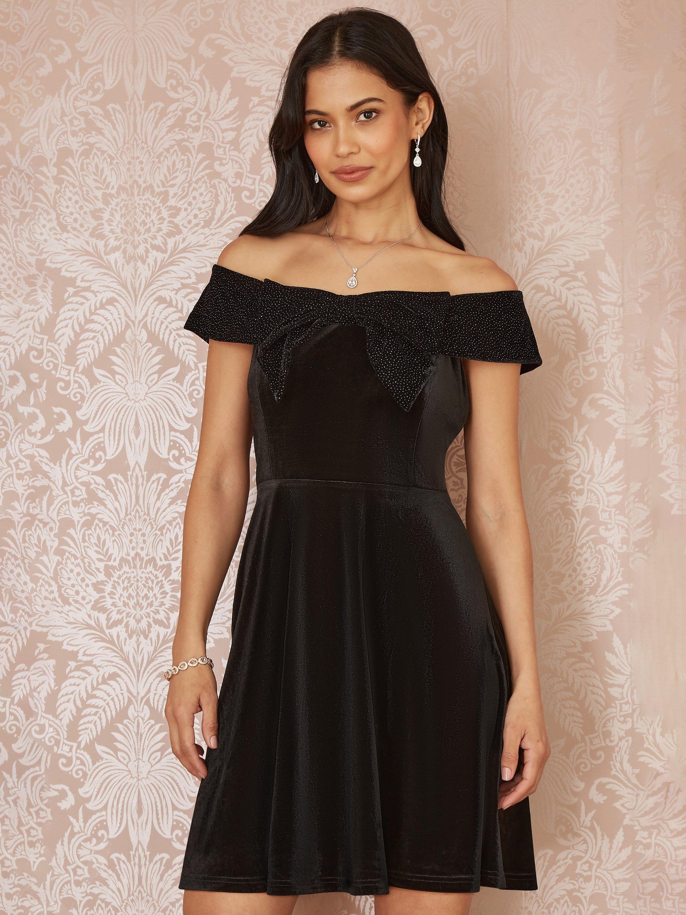 Product image 1 of 5, which shows Yumi Velvet Bow Dress, Black, 8