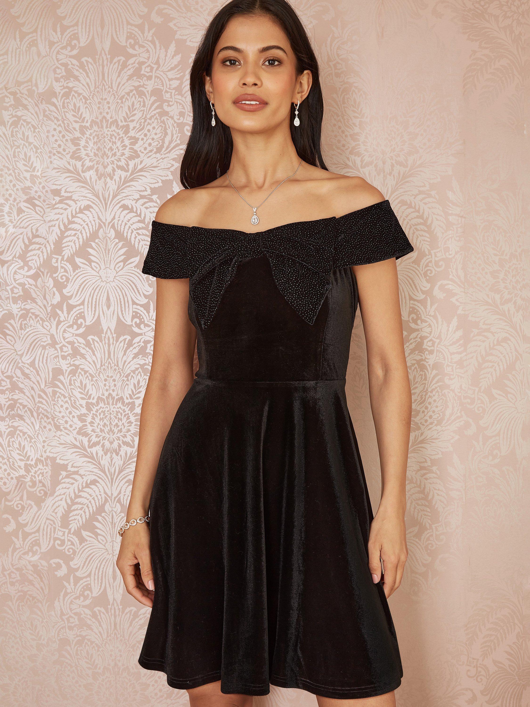 Product image 3 of 5, which shows Yumi Velvet Bow Dress, Black, 8