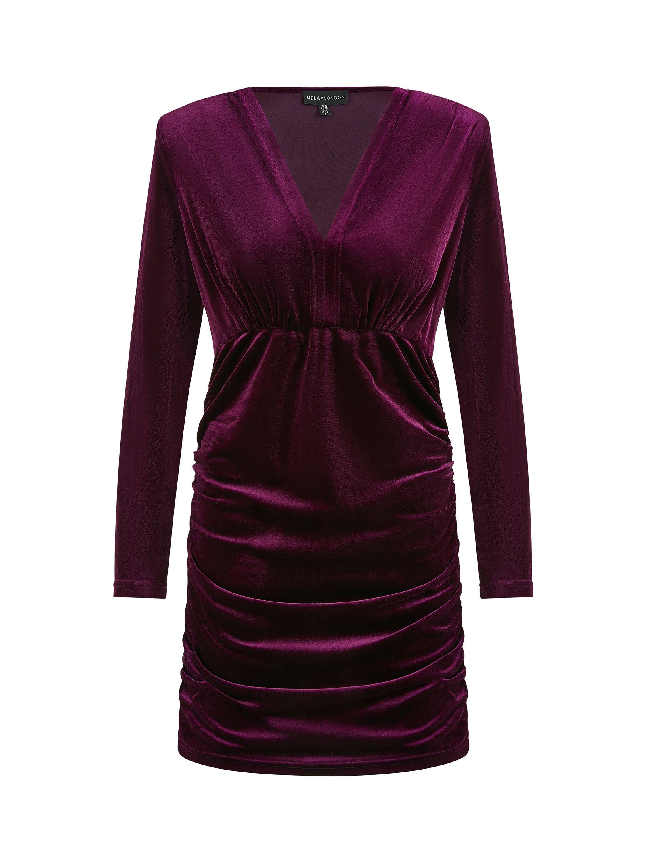 Product image 5 of 5, which shows Mela Velvet Mini Dress, Plum, 8