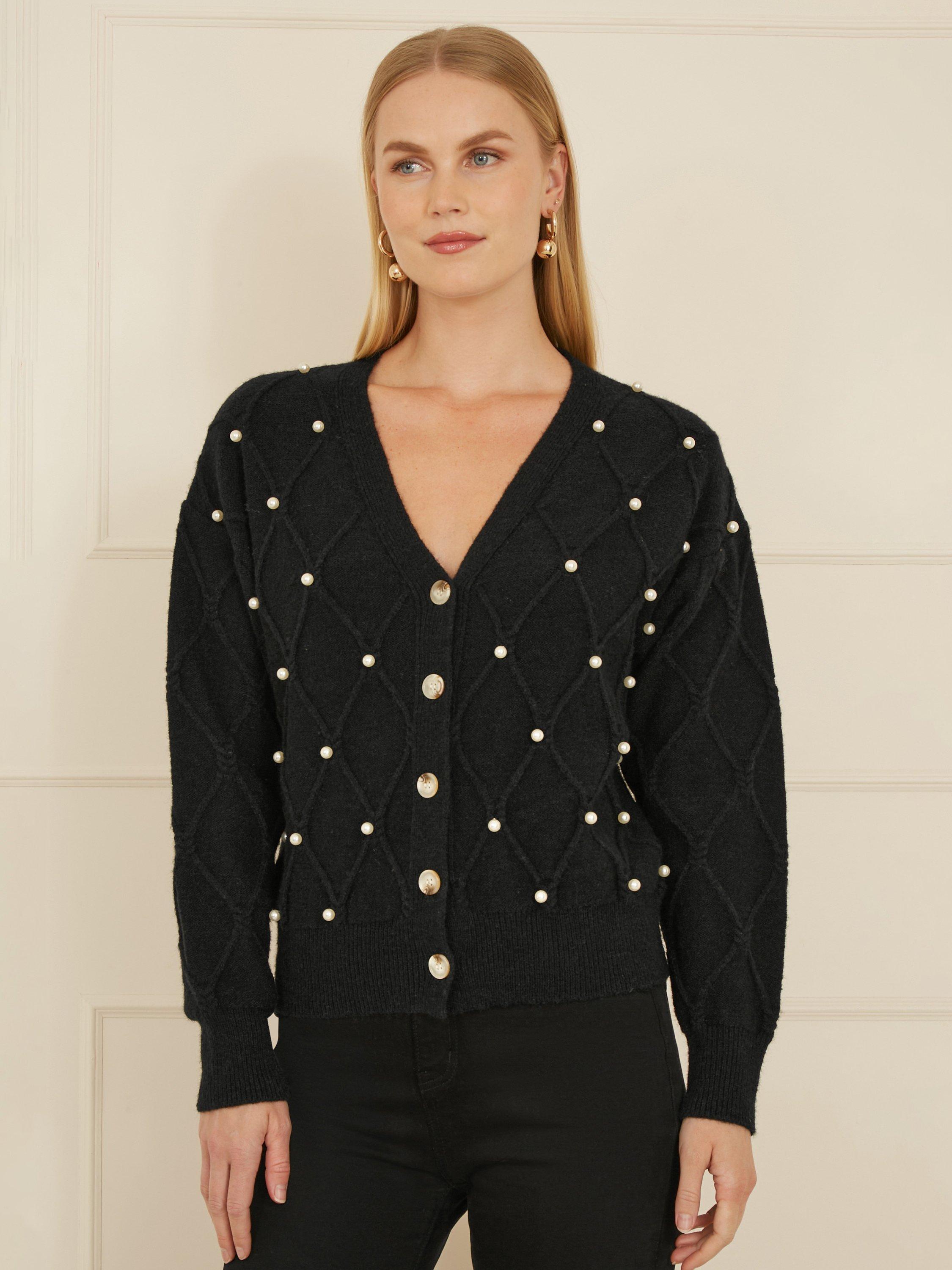 Yumi Pearl Cable Knit Cardigan Black