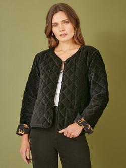 Yumi Velvet Leopard Reversible Jacket, Black, Black