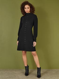 Yumi Rib Knit Shirt Dress, Black, Black