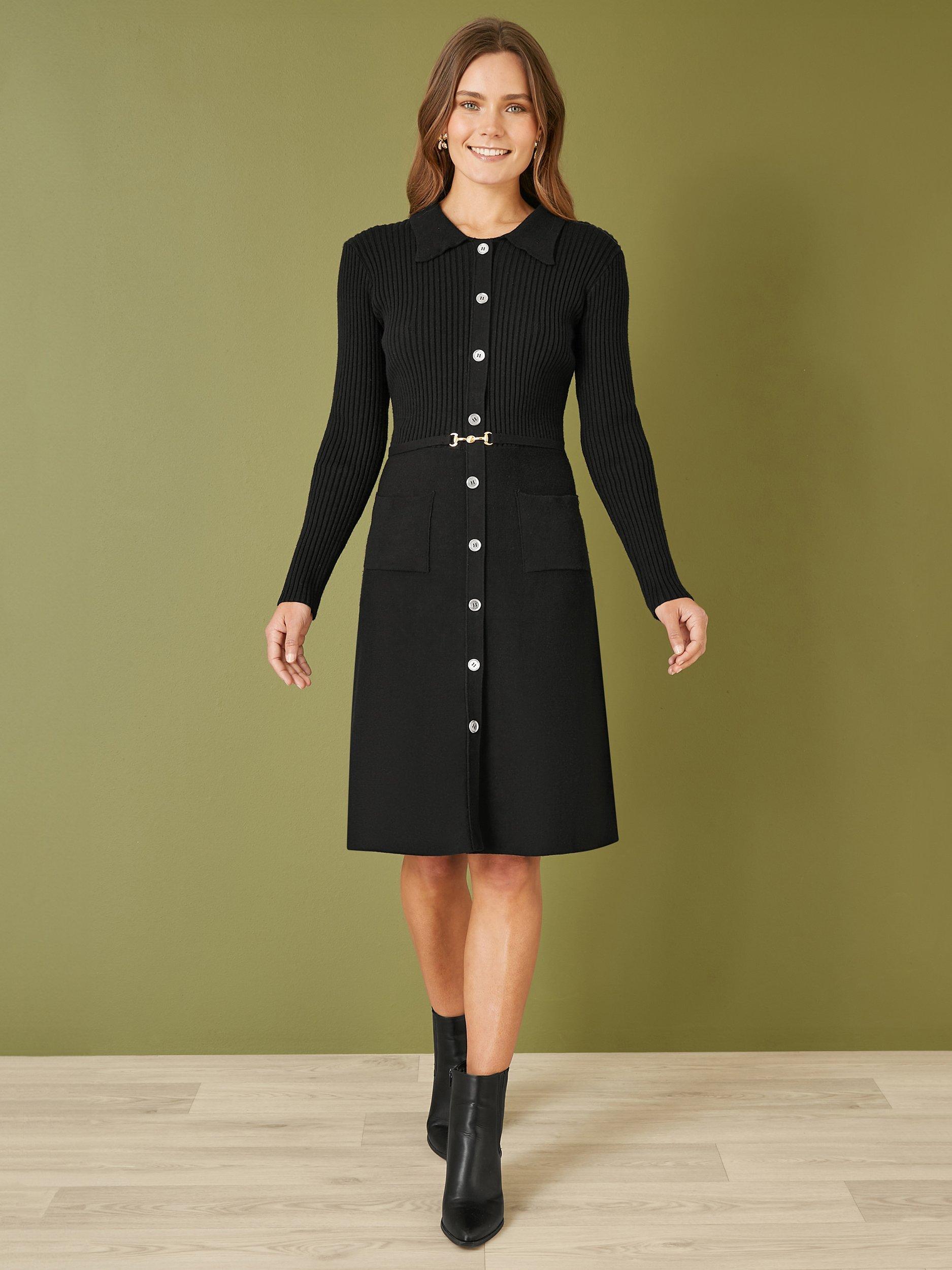 Product image 2 of 5, which shows Yumi Rib Shirt Dress, Black, S