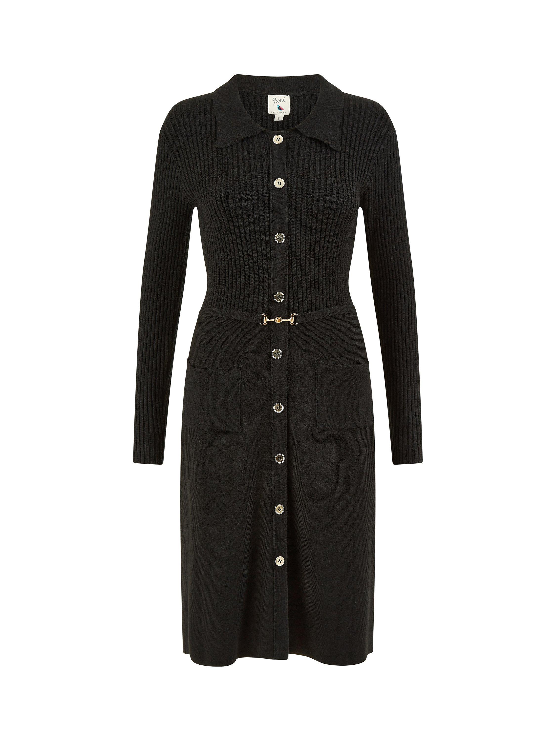 Product image 5 of 5, which shows Yumi Rib Shirt Dress, Black, S