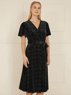 Yumi Sparkle Velvet Wrap Dress, Black
