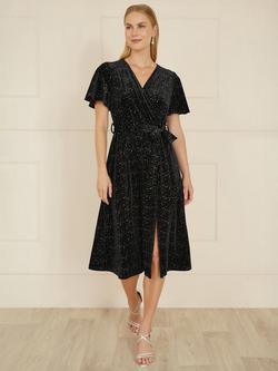 Yumi Sparkle Velvet Wrap Dress - view 2, Black