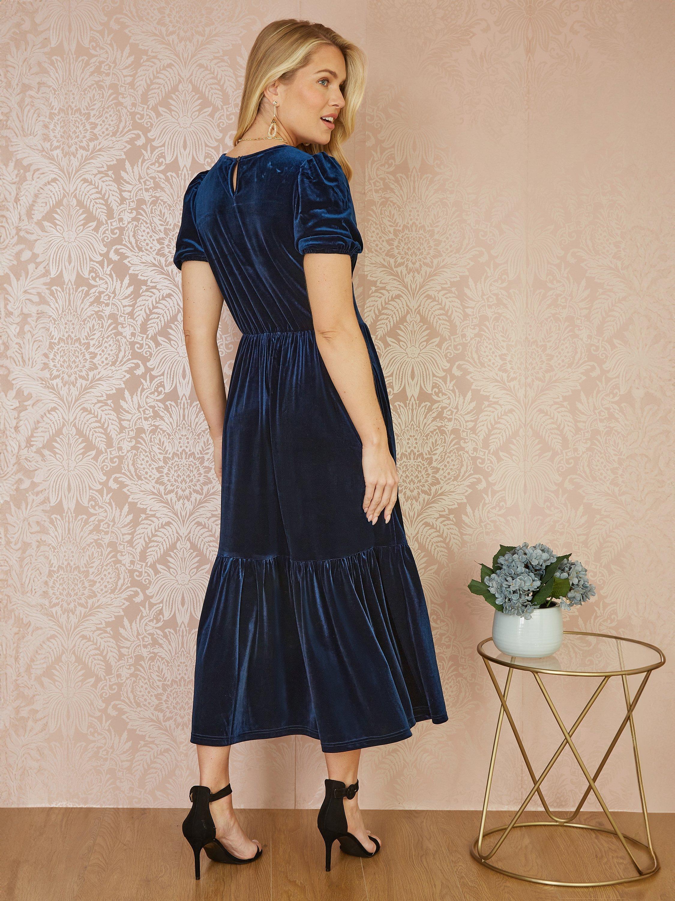 Product image 2 of 4, which shows Yumi Velvet Midi Dress, Navy, 8