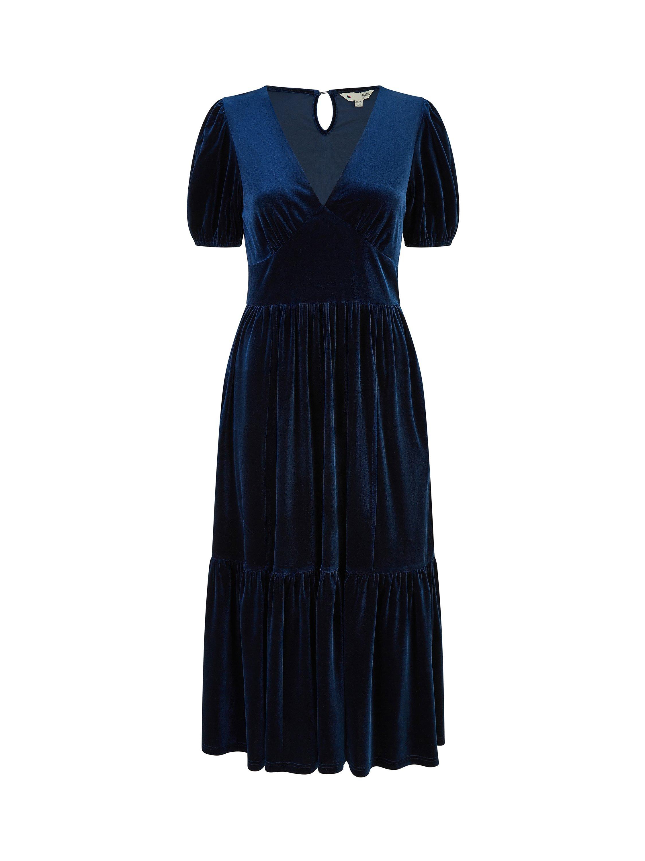 Product image 4 of 4, which shows Yumi Velvet Midi Dress, Navy, 8