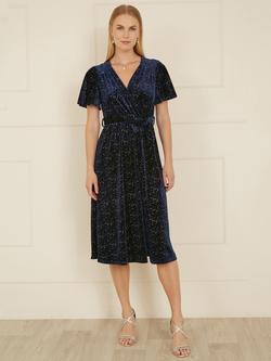 Yumi Sparkle Velvet Wrap Dress - view 2, Navy
