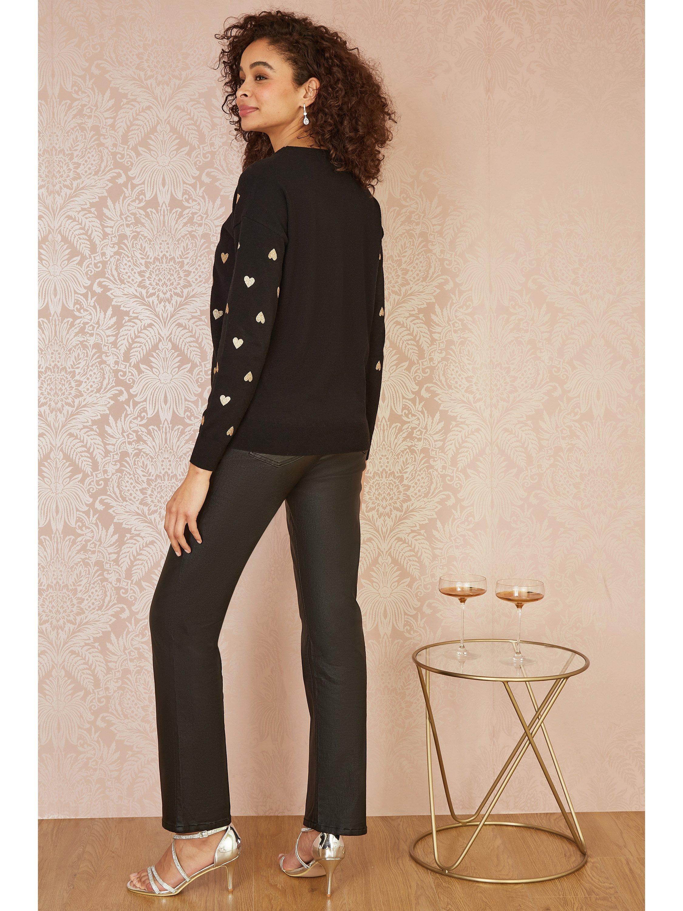 Product image 3 of 5, which shows Yumi Gold Foil Heart Jumper, Black, S