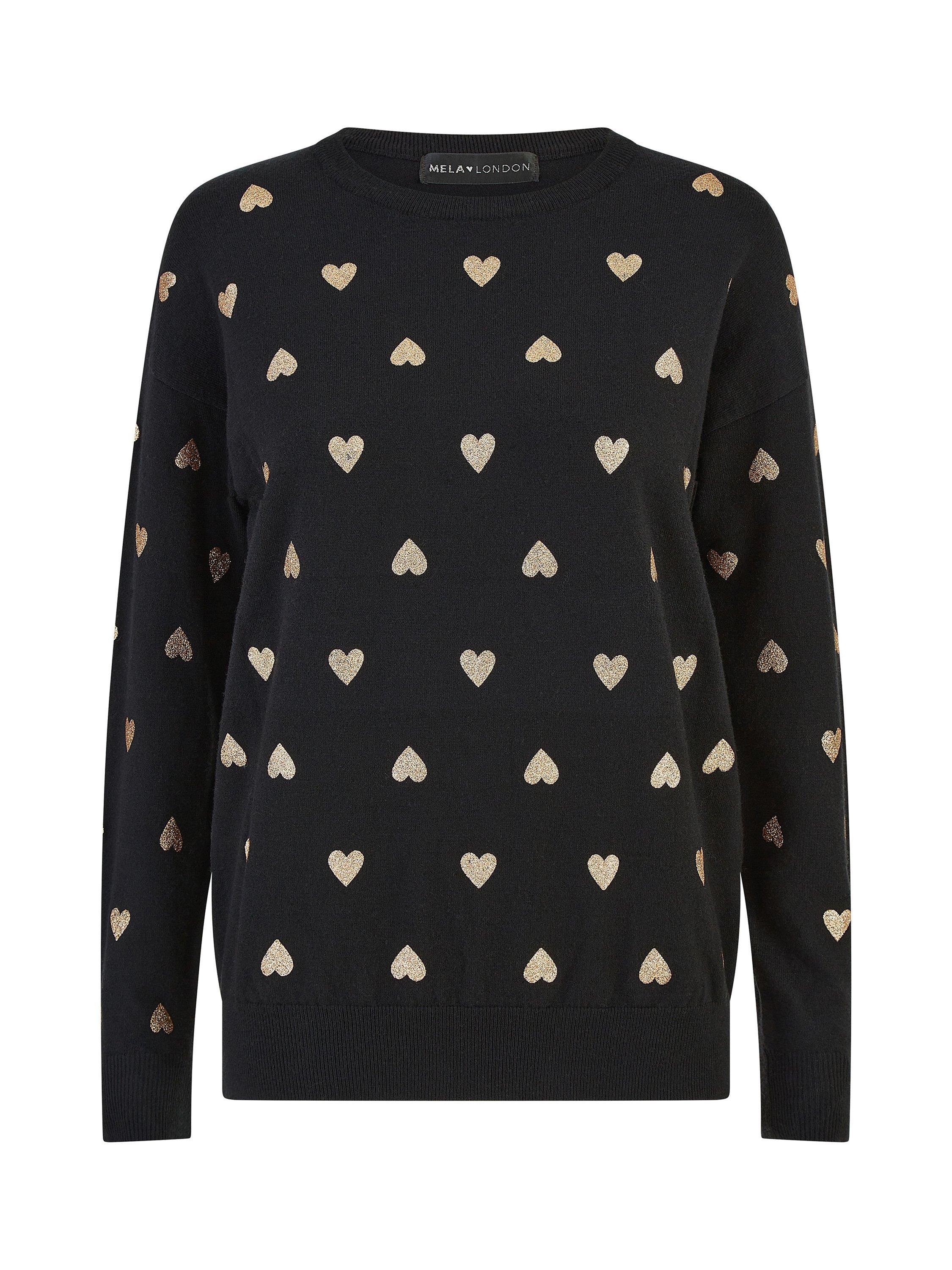 Product image 5 of 5, which shows Yumi Gold Foil Heart Jumper, Black, S