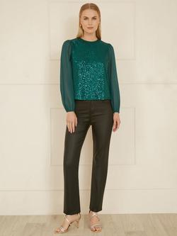Yumi Sequin Sheer Sleeve Top - view 2, Green
