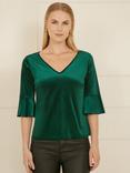 Yumi Velvet Fluted Sleeve Blouse, Green