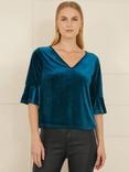 Yumi Velvet Fluted Sleeve Blouse, Teal