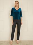 Yumi Velvet Fluted Sleeve Blouse, Teal