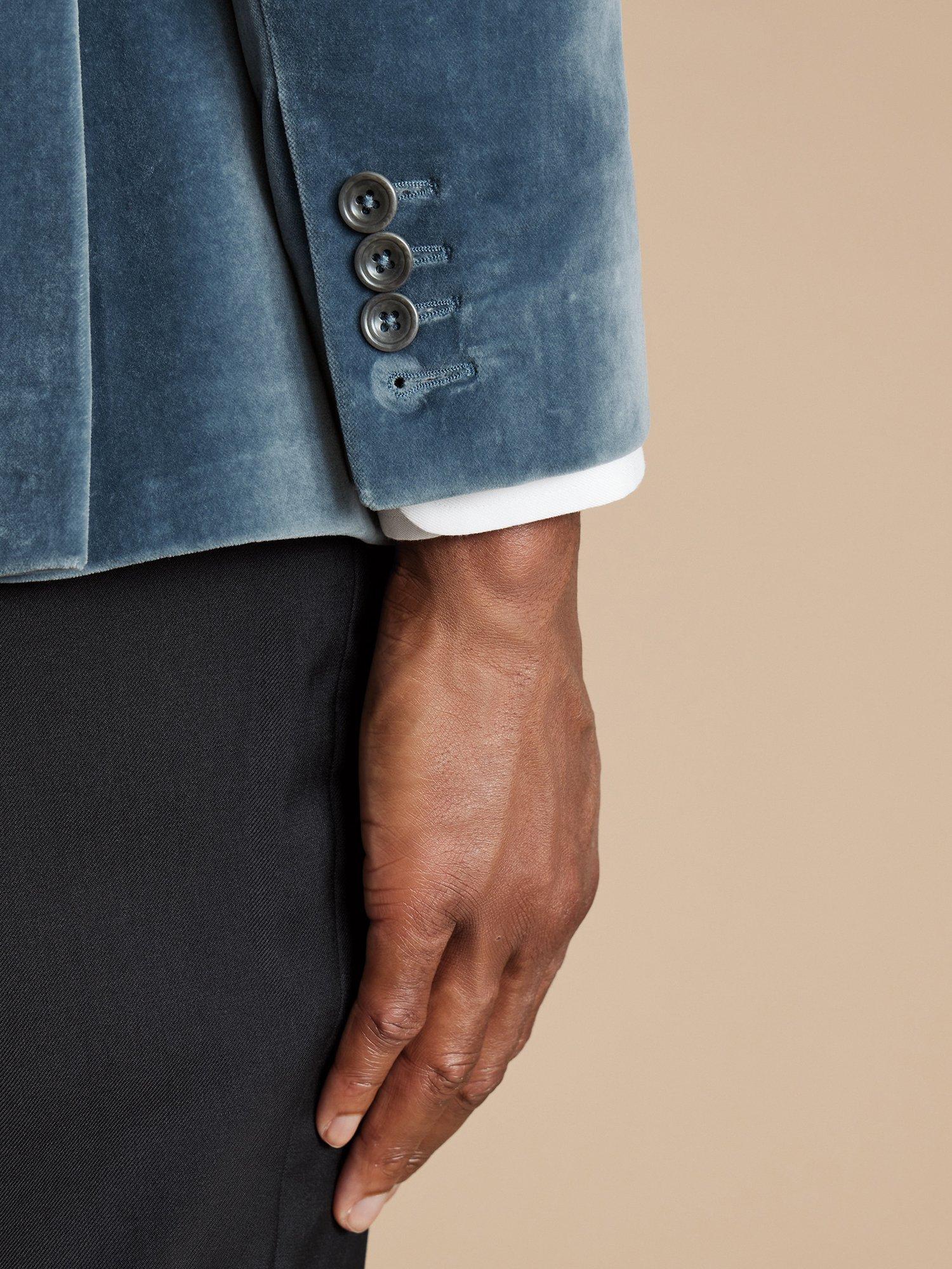 Product image 2 of 6, which shows Charles Tyrwhitt Tailored Fit Velvet Suit Jacket, Airforce Blue, 44R