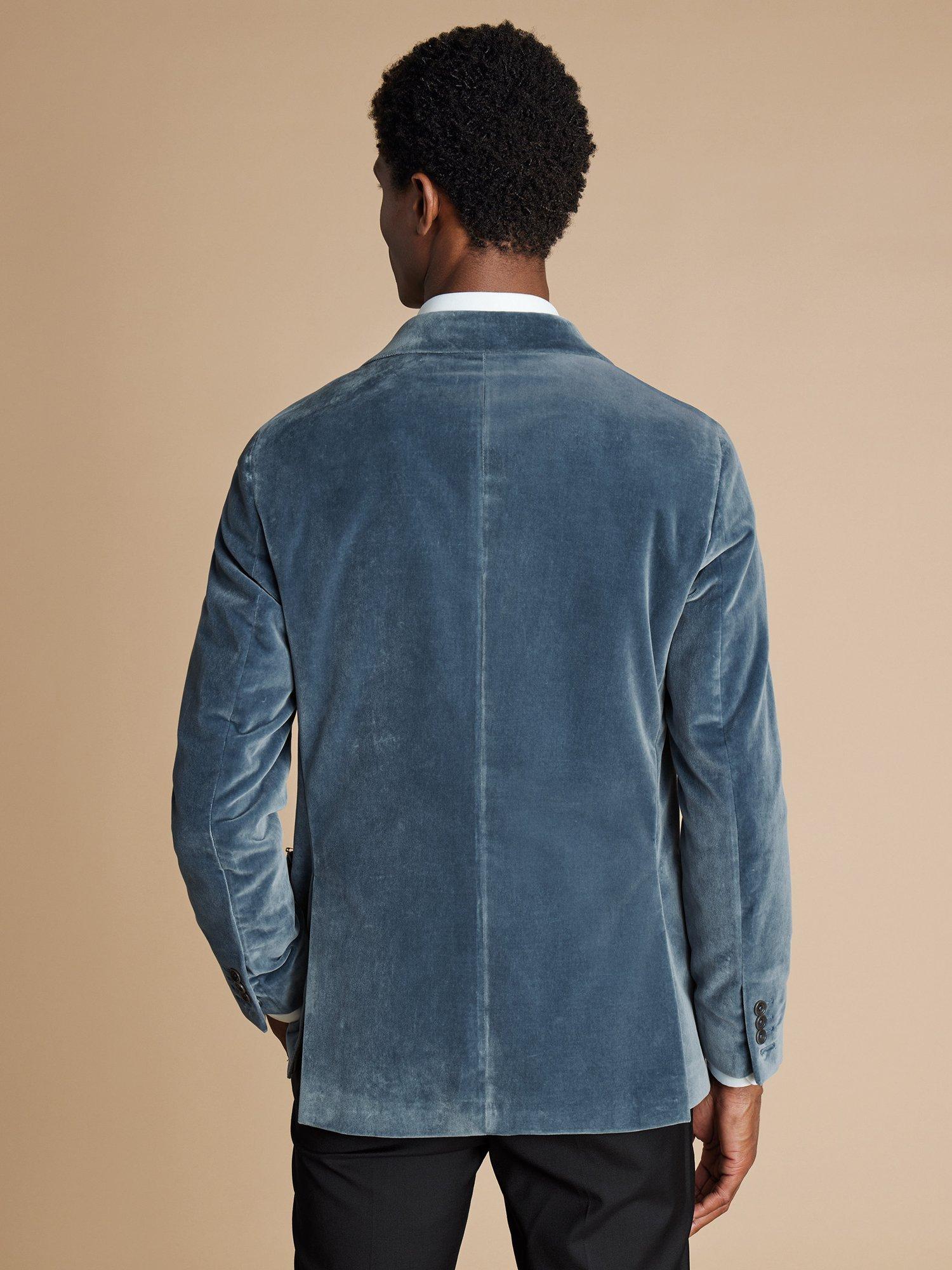 Product image 3 of 6, which shows Charles Tyrwhitt Tailored Fit Velvet Suit Jacket, Airforce Blue, 44R