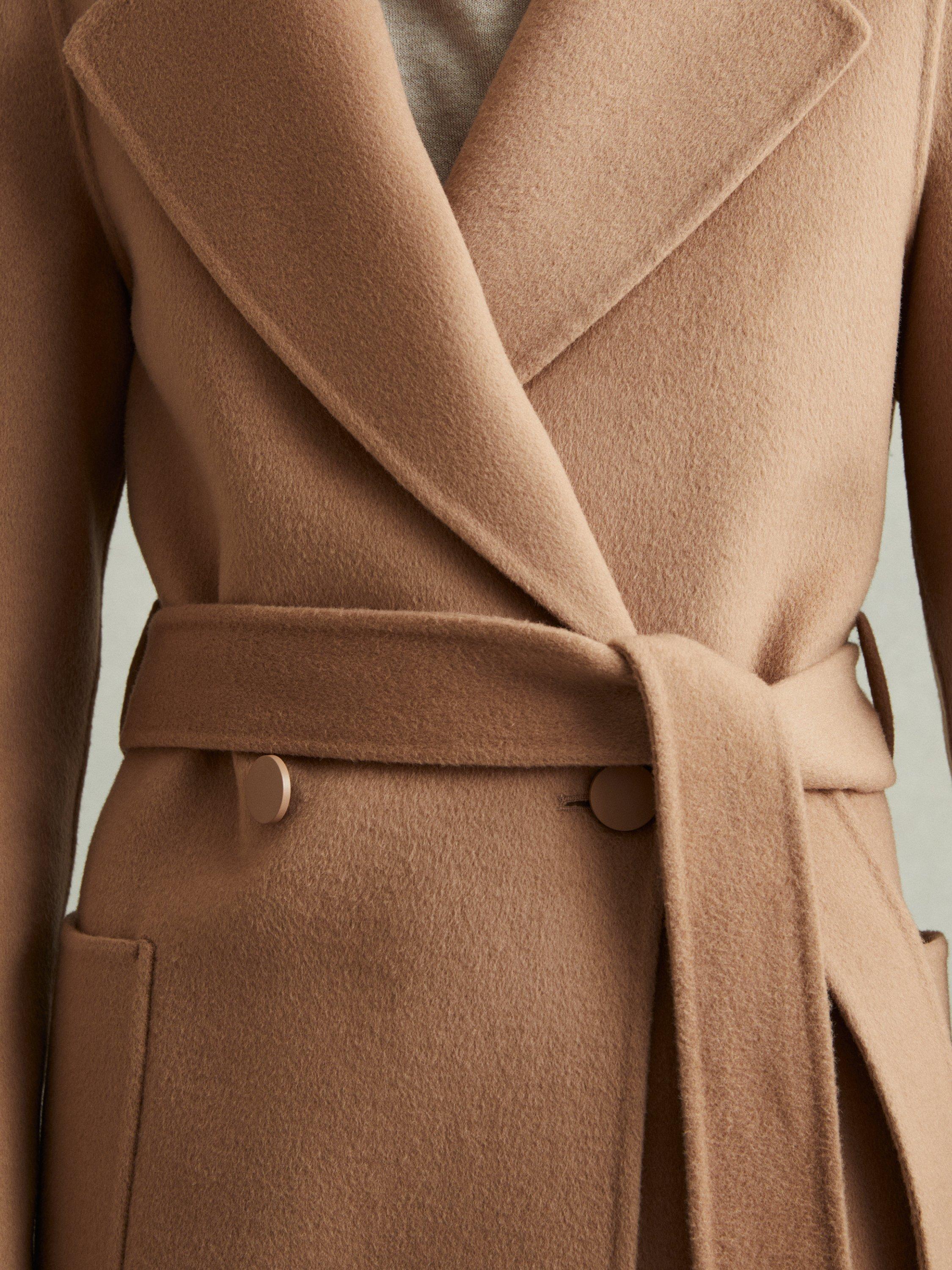 Product image 3 of 5, which shows Reiss Petite Lucia Double Breasted Wool Blend Coat, Light Camel, 6Pt