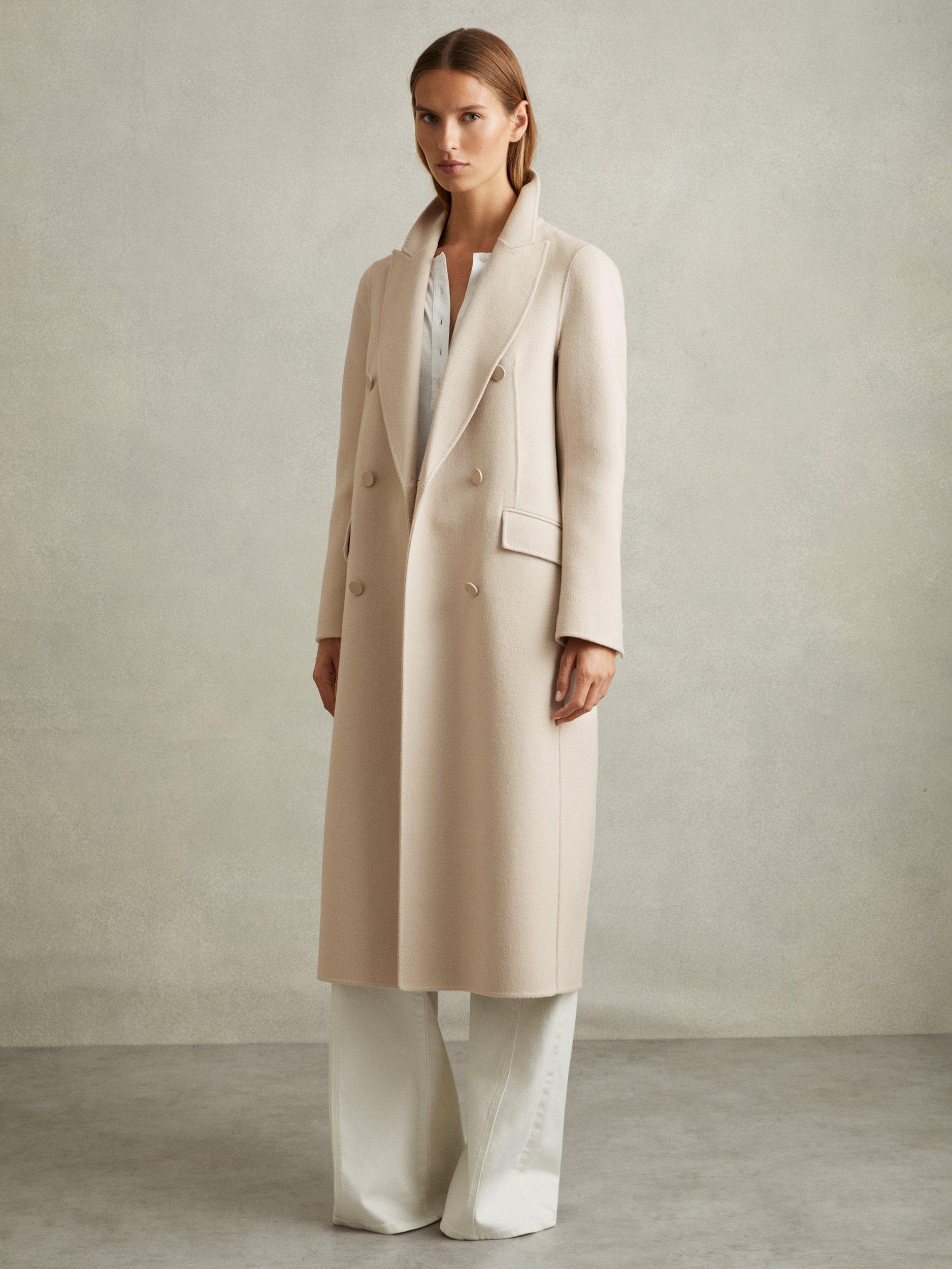 Reiss Petite Maeve Wool Blend Double Breasted Blindseam Coat Neutral