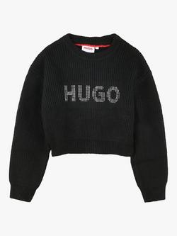 HUGO BOSS HUGO Kids' Wool Blend Cropped Jumper, Black, Black