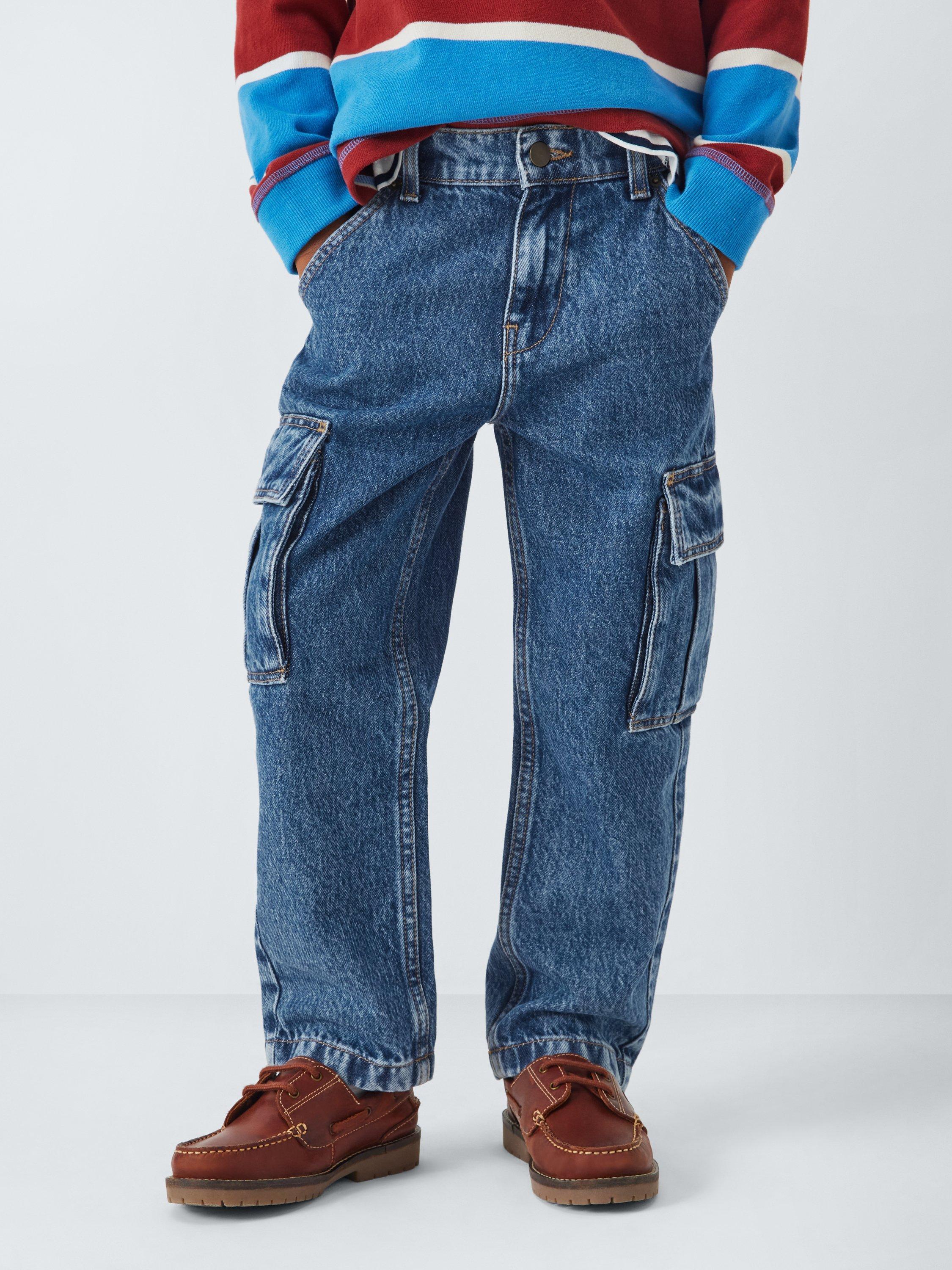 John Lewis Boy's Cargo Jeans, Blue Mid Wash
