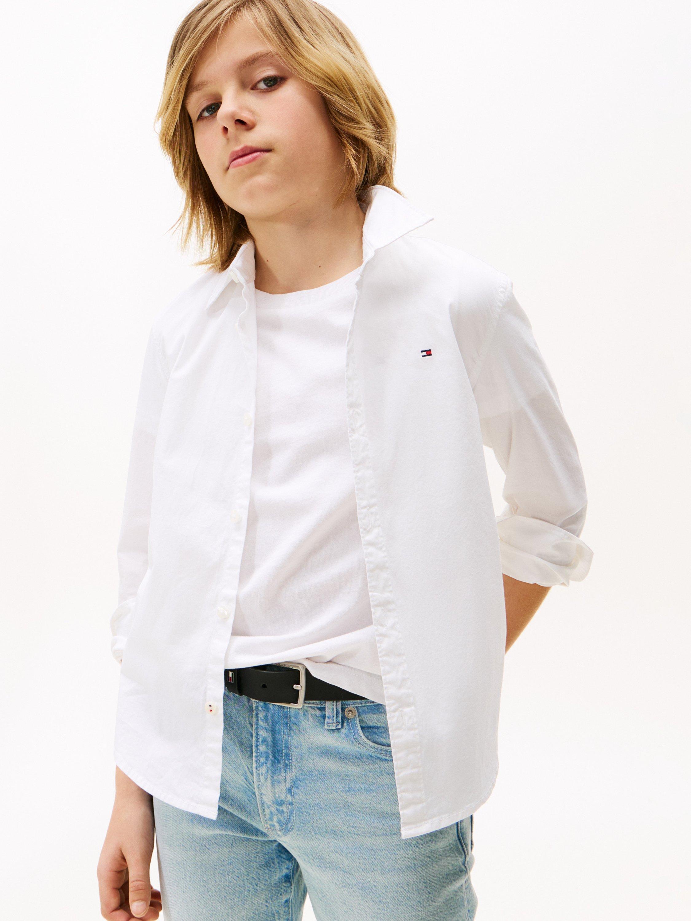Product image 1 of 3, which shows Tommy Hilfiger Kids' Cotton Blend Poplin Shirt, White, 9 months