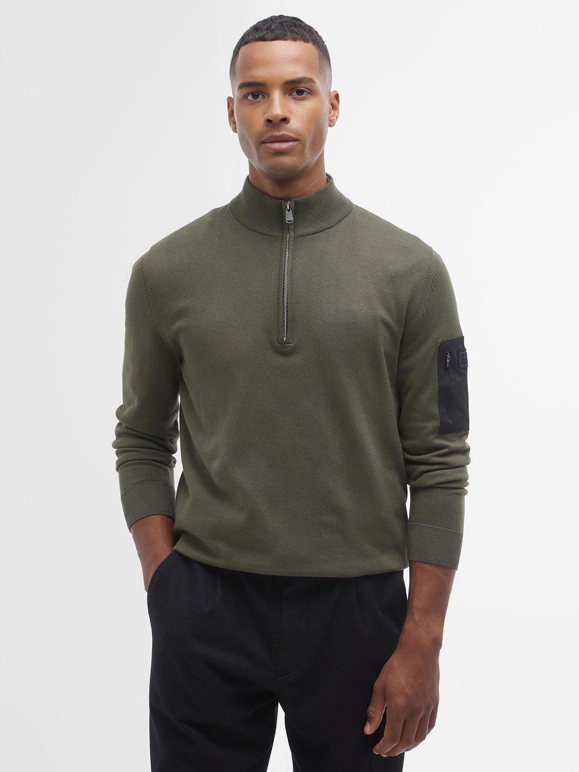 Product image 1 of 6, which shows Barbour International Blades Half Zip Jumper, Uniform Green, S