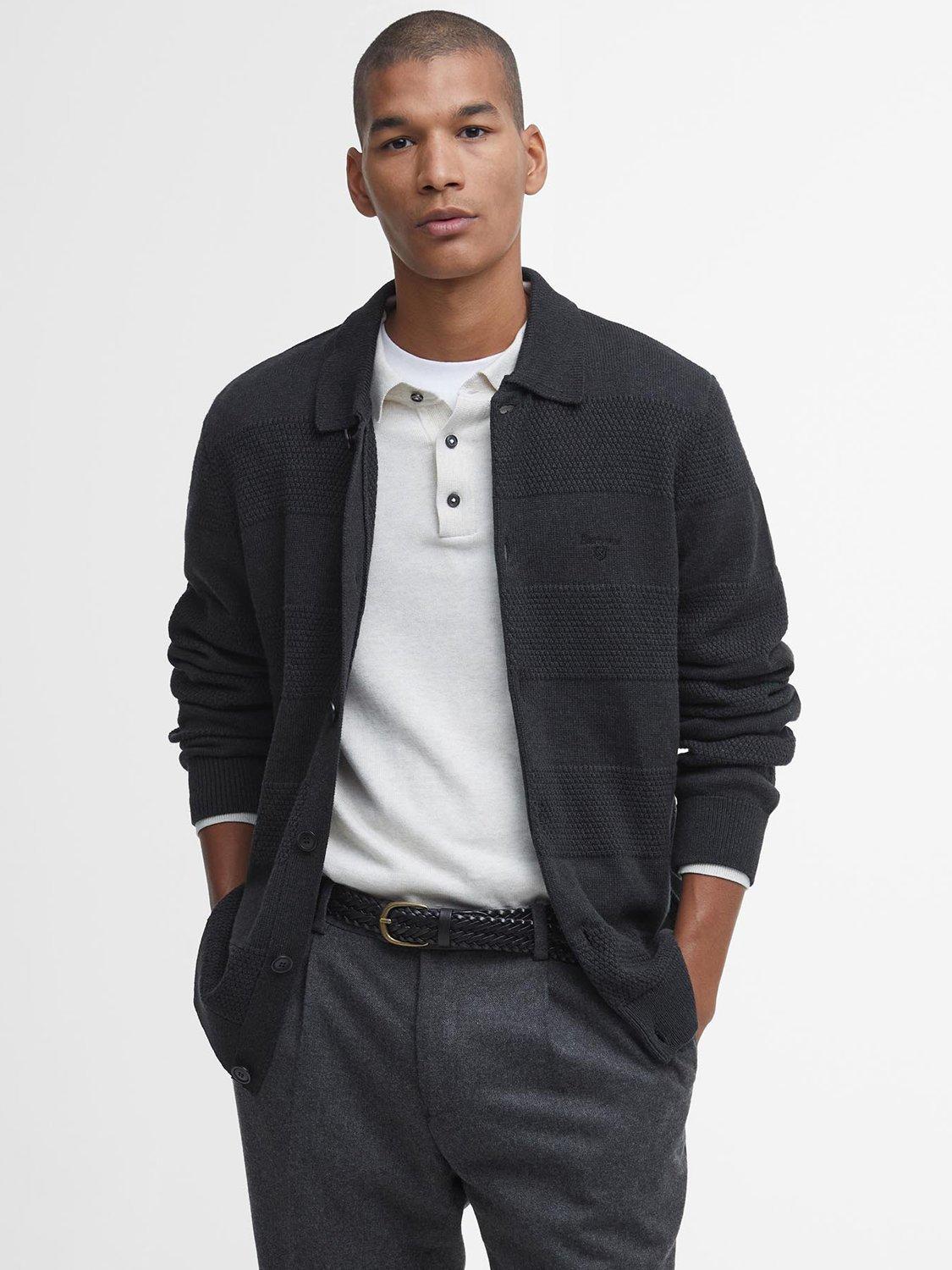 Product image 1 of 6, which shows Barbour Filley Knit Collared Cardigan, Black Marl, S