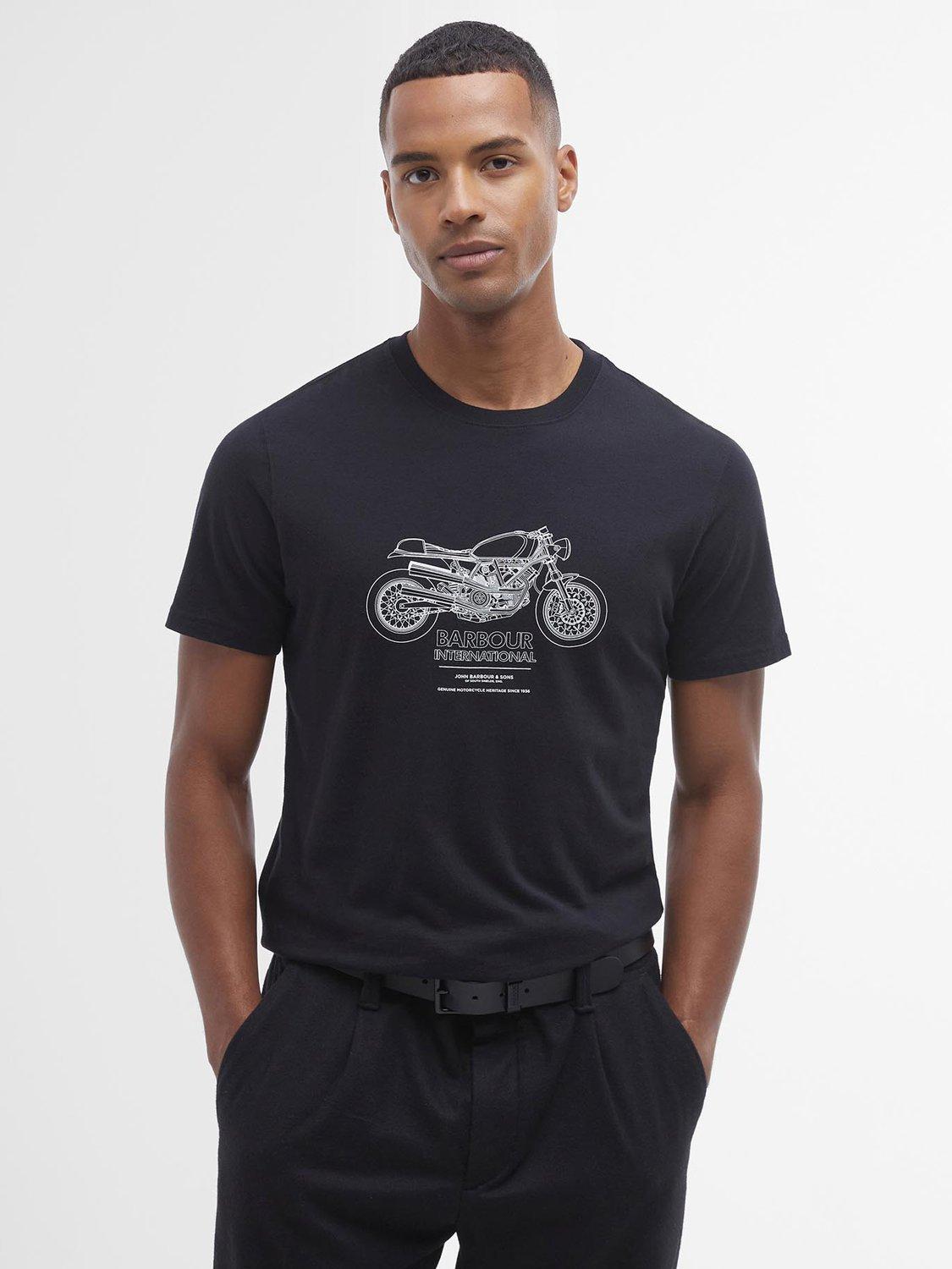 Product image 1 of 5, which shows Barbour International Morley Cotton Regular Fit Short Sleeve Graphic T-Shirt, Black, S