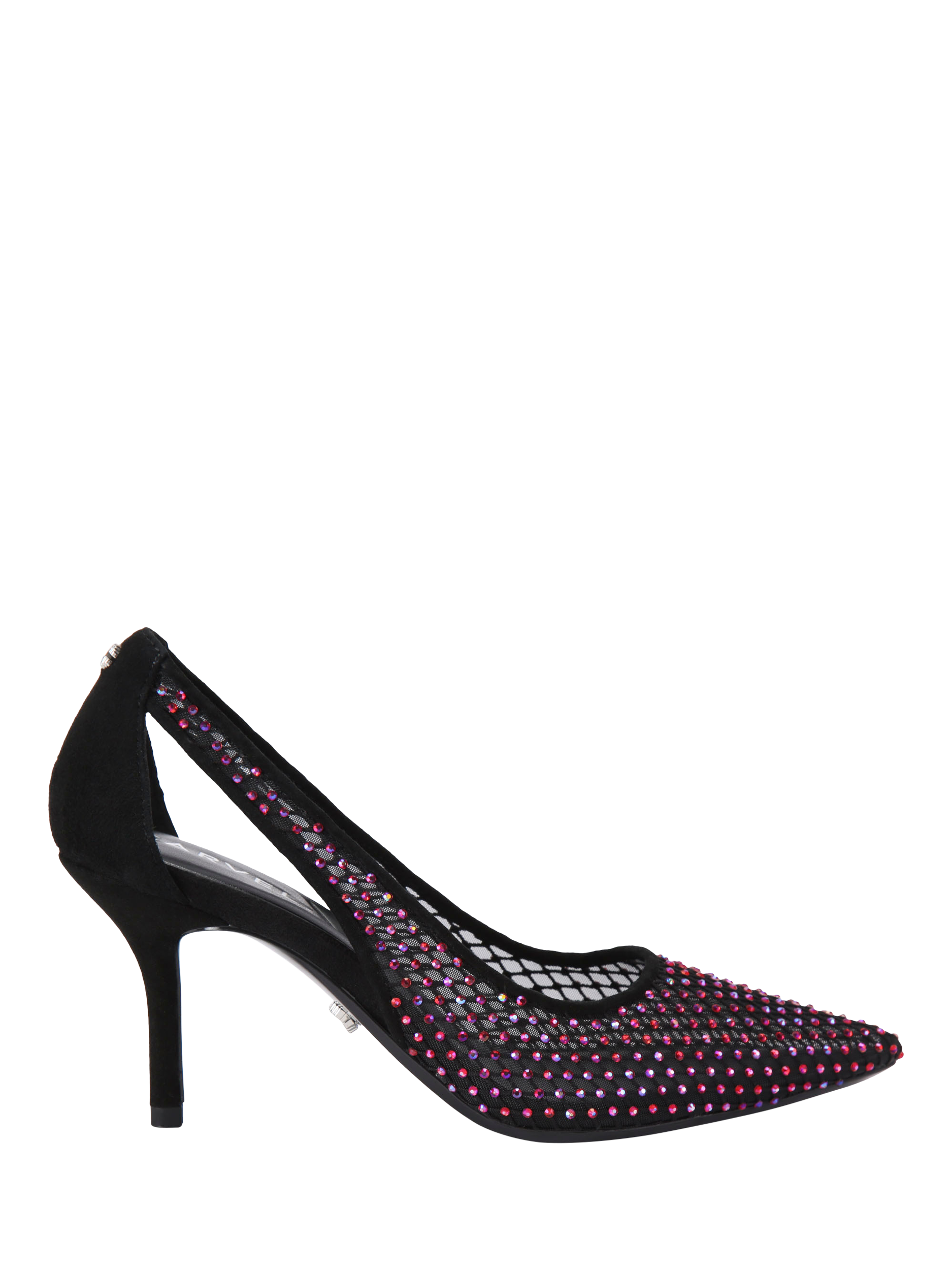 Carvela Hotsox Embellished Mesh Cut Out Heeled Courts, Black/Pink