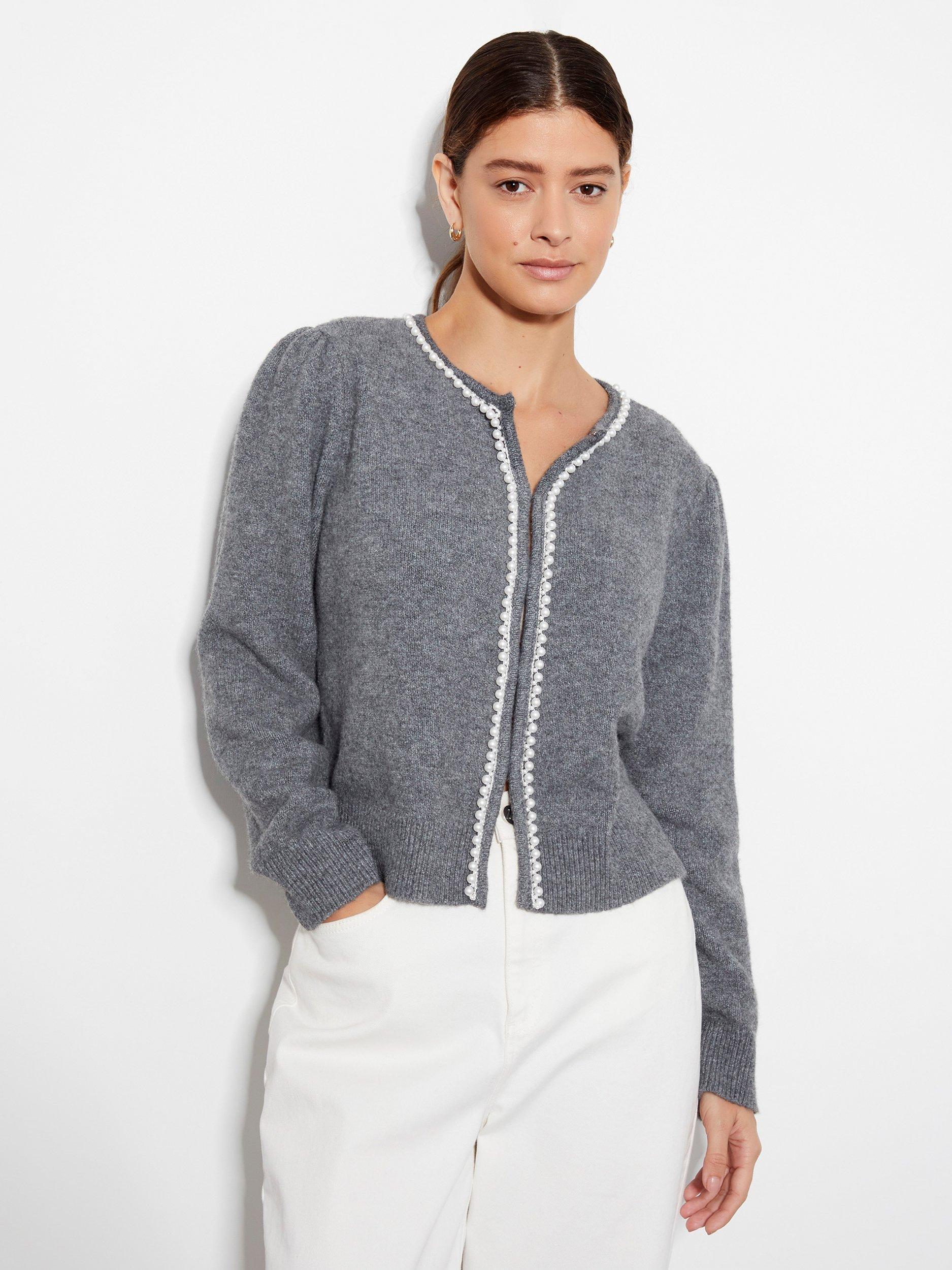 Monsoon Pia Pearl Cardigan, Grey