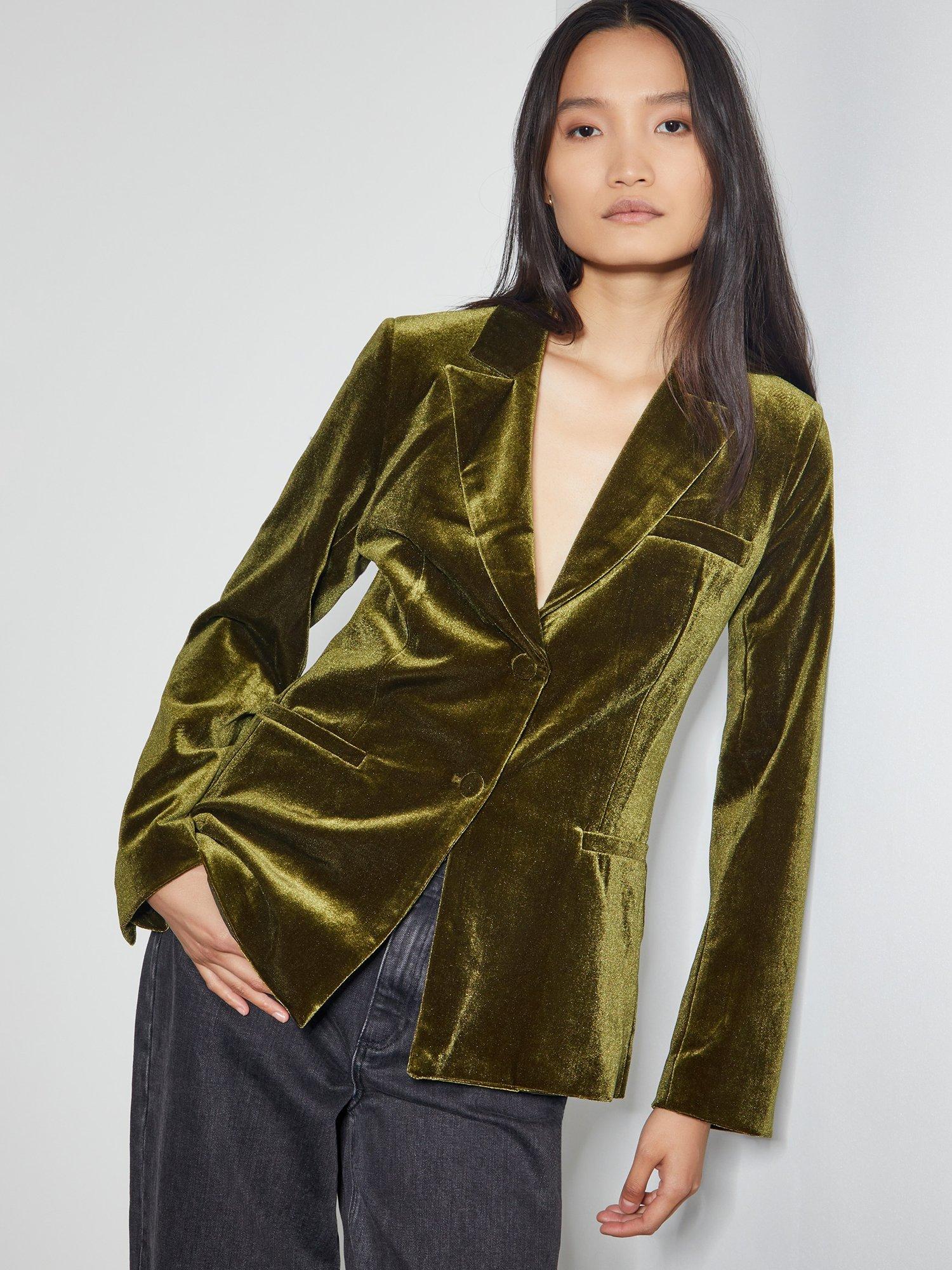 Monsoon Vicky Velvet Single Breasted Jacket Olive