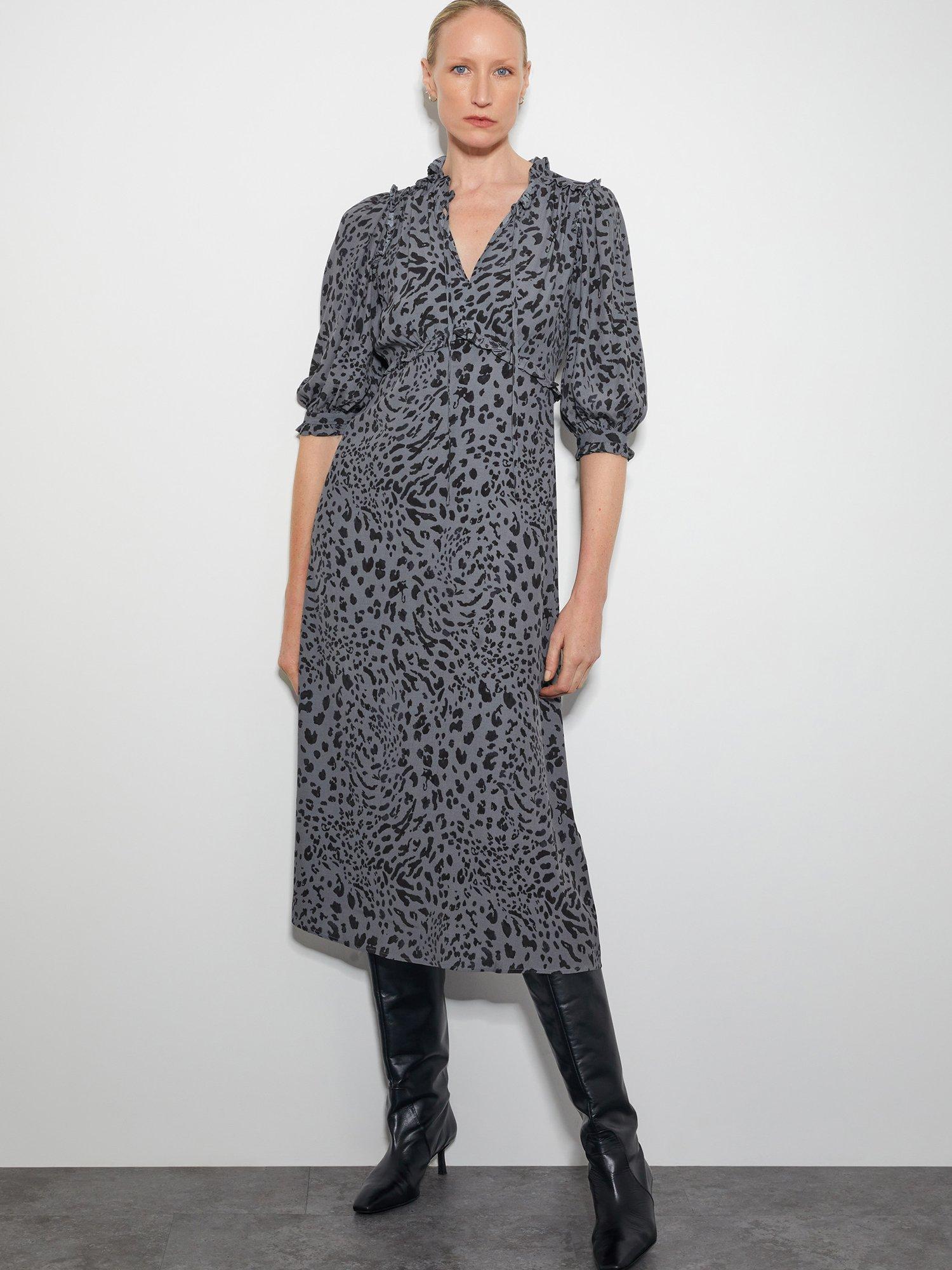 Monsoon Aubrey Animal Dress, Grey/Black