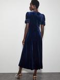 Monsoon Belle Velvet Bow Sleeve Dress, Midnight