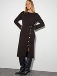 Monsoon Ciara Button Midi Jumper Dress, Chocolate