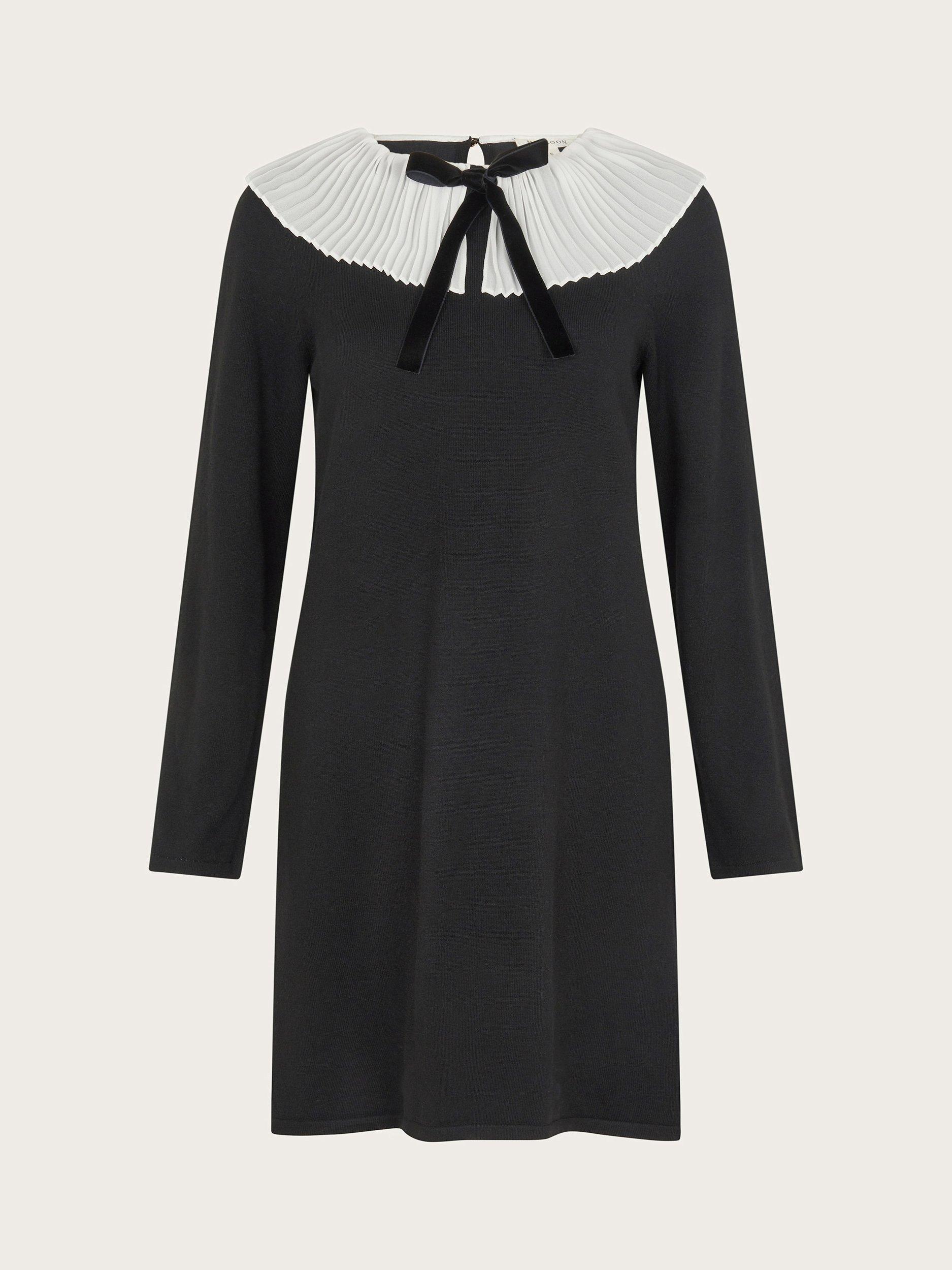 Product image 3 of 6, which shows Monsoon Cree Pleat Bow Dress, Black, S