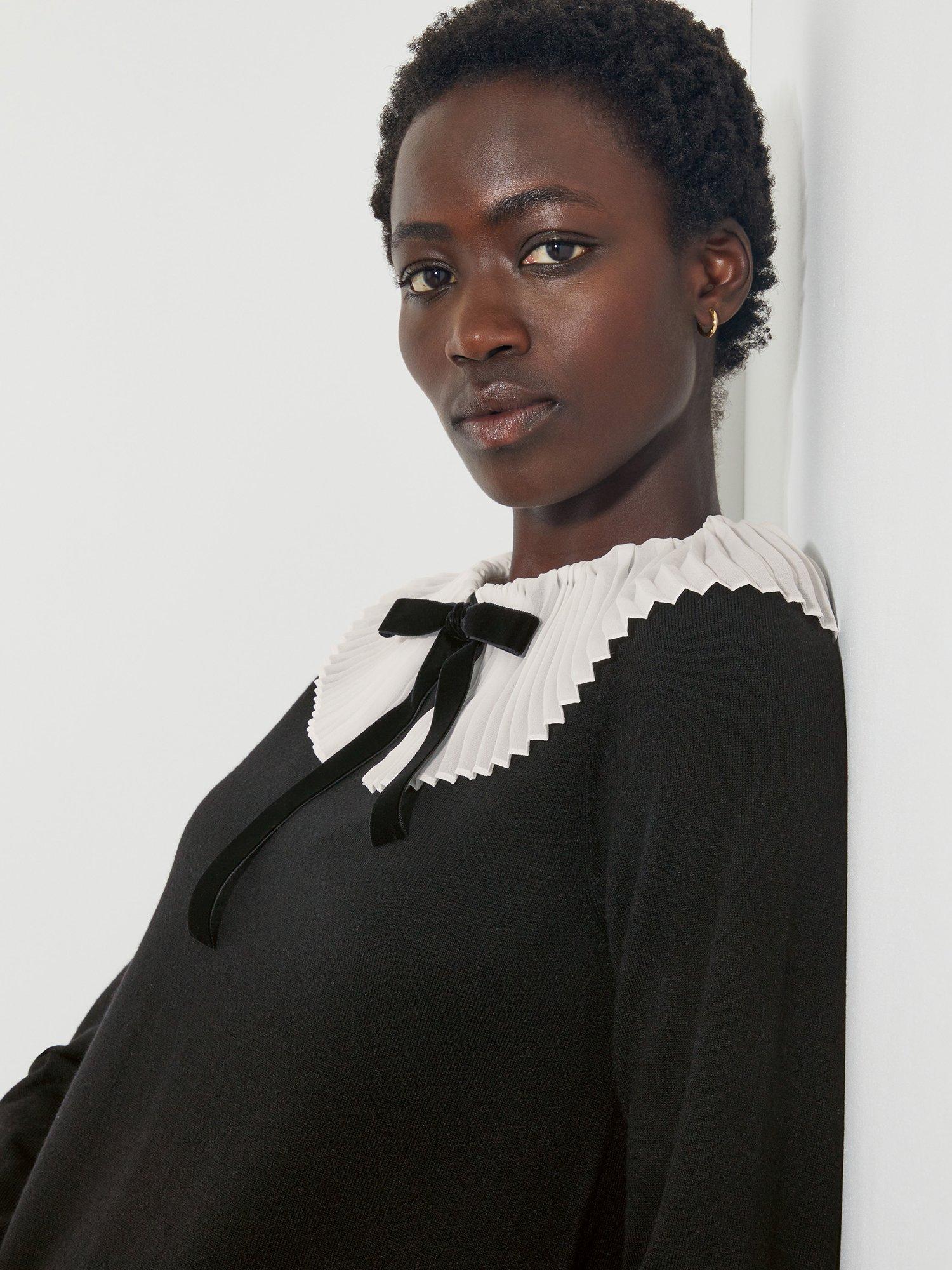 Product image 5 of 6, which shows Monsoon Cree Pleat Bow Dress, Black, S
